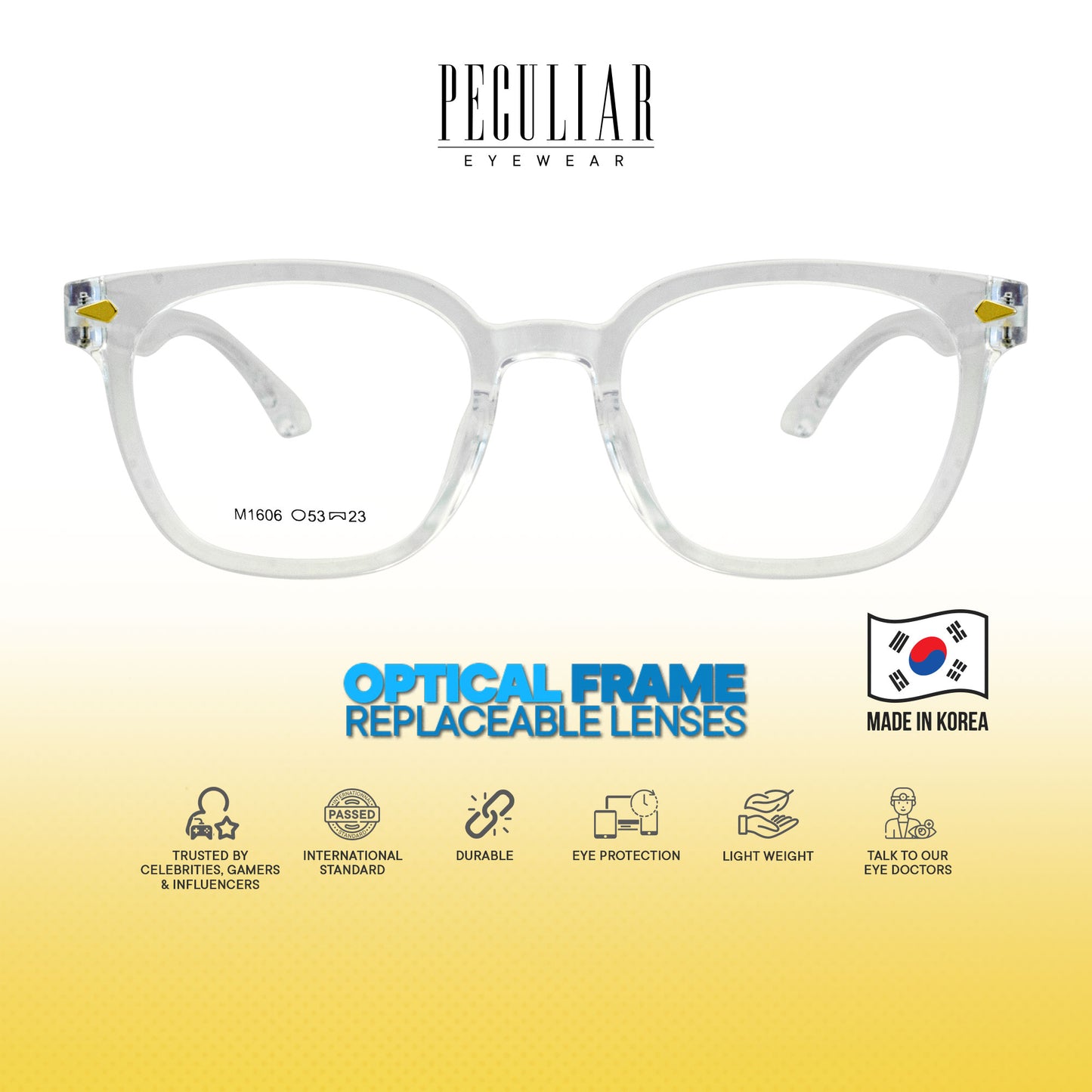Peculiar Jihu Square Korean BIO-Plastic Super Flex Computer Anti-Radiation Replaceable Lens Eyeglasses