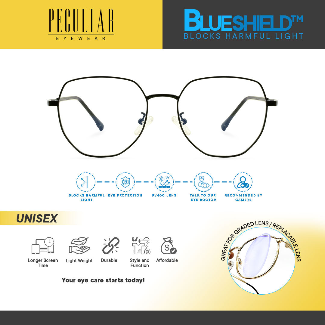 Peculiar KAI Deco Metallic Frame Anti Radiation Glasses UV400 for Men and Women