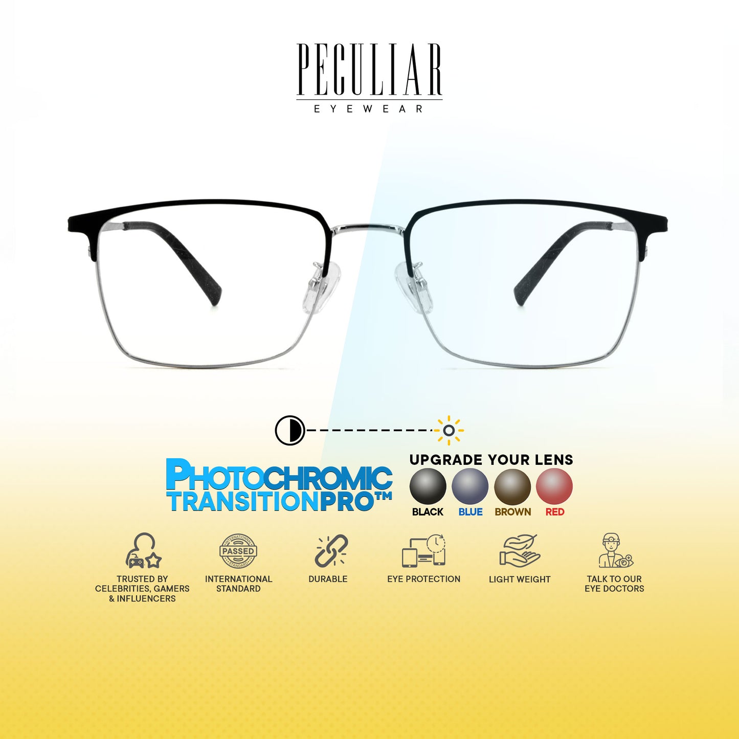 Oku Rectangle Metal Titanium Photochromic TransitionPro
