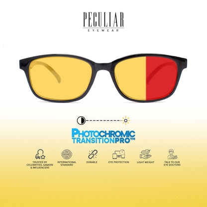 Peculiar Xander Rectangle Acetate Black Lens Sunglass Polarized Anti Rad Eyeglass Replaceable Lens Frames PhotoChromic TransitionPro  UV400 Lens Photochromic TAC Lens for Men and Women