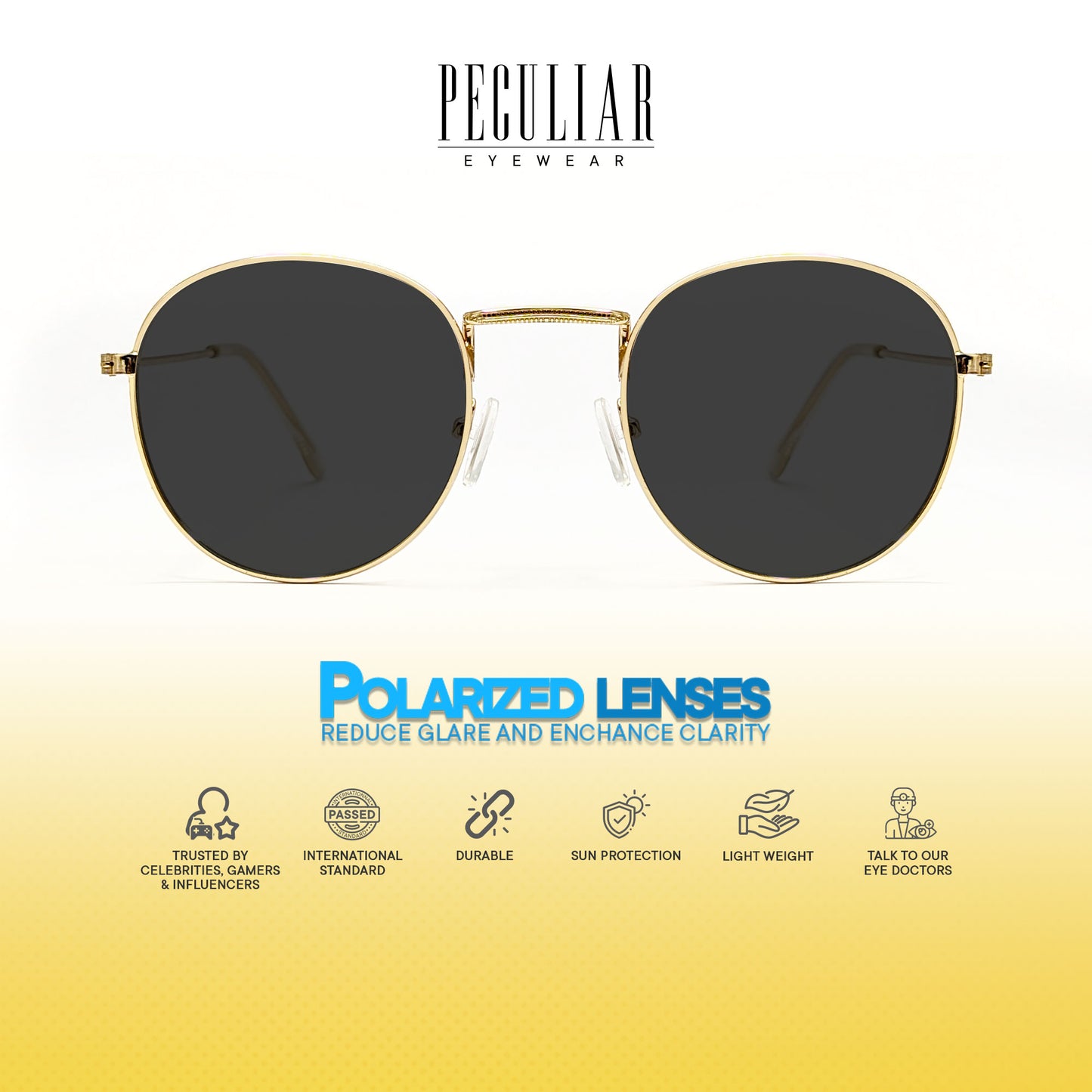 Peculiar Louise Round Metal Black Lens Sunglass Polarized Anti Rad Eyeglass Replaceable Lens Frames PhotoChromic TransitionPro  UV400 Lens Photochromic TAC Lens for Men and Women