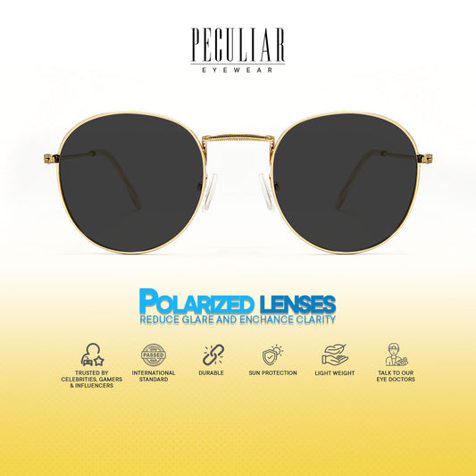 Peculiar Louise Round Metal Black Lens Sunglass Polarized Anti Rad Eyeglass Replaceable Lens Frames PhotoChromic TransitionPro  UV400 Lens Photochromic TAC Lens for Men and Women