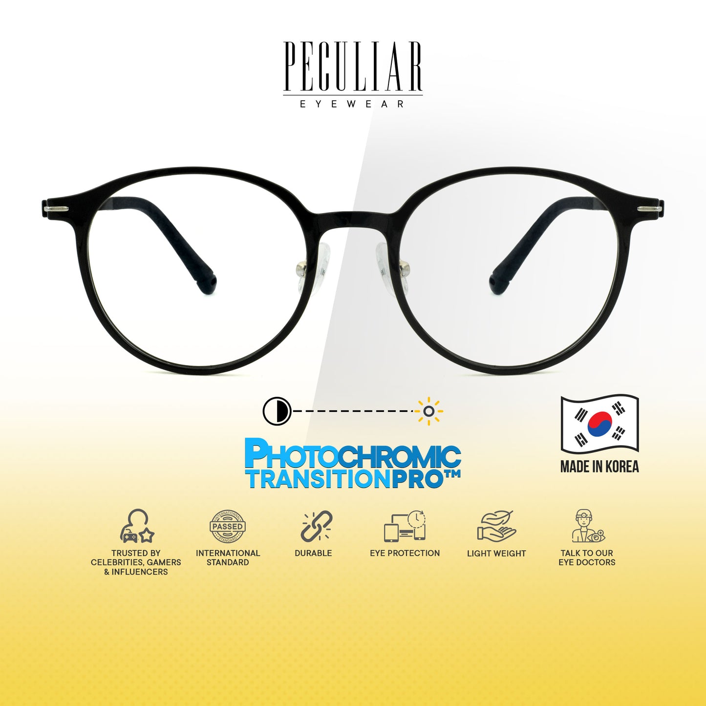 Peculiar Jia Round Korean BIO-Plastic Super Flex Computer Anti-Radiation Replaceable Lens Eyeglasses