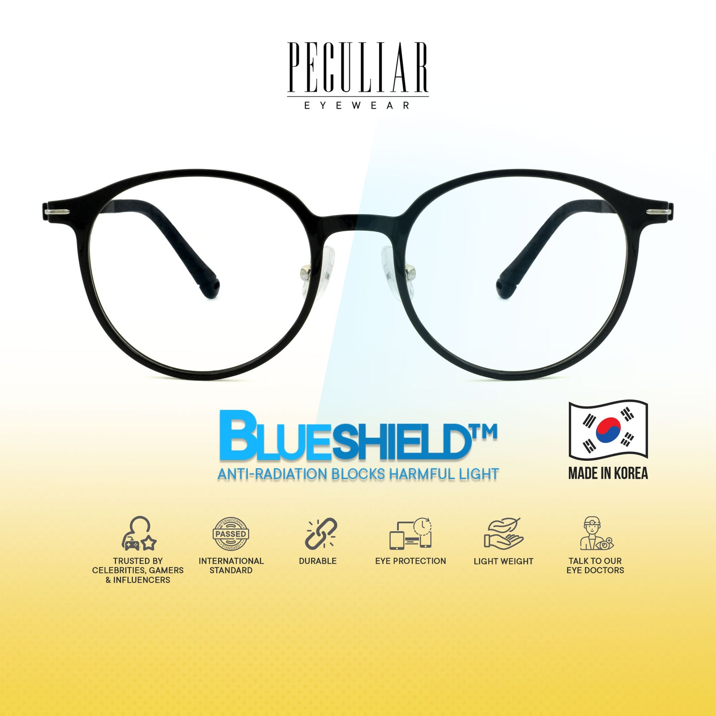 Peculiar Jia Round Korean BIO-Plastic Super Flex Computer Anti-Radiation Replaceable Lens Eyeglasses