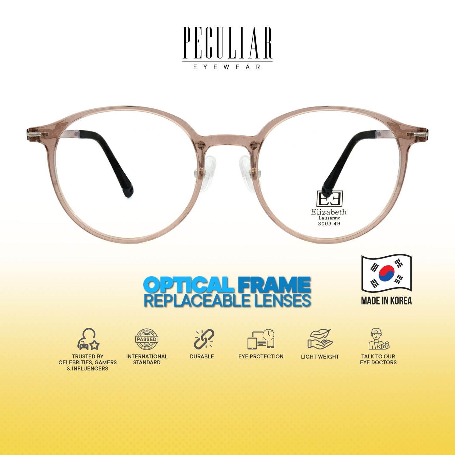 Peculiar Jia Round Korean BIO-Plastic Super Flex Computer Anti-Radiation Replaceable Lens Eyeglasses