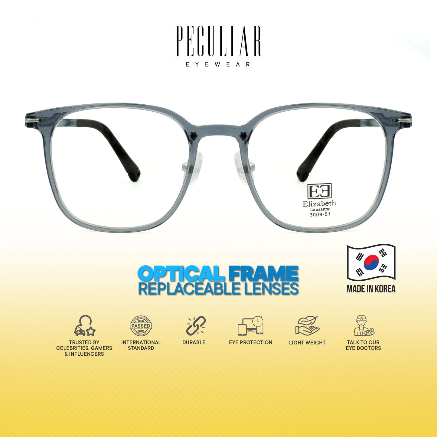Peculiar Suji Square Korean BIO-Plastic Super Flex Computer Anti-Radiation Replaceable Lens Eyeglasses
