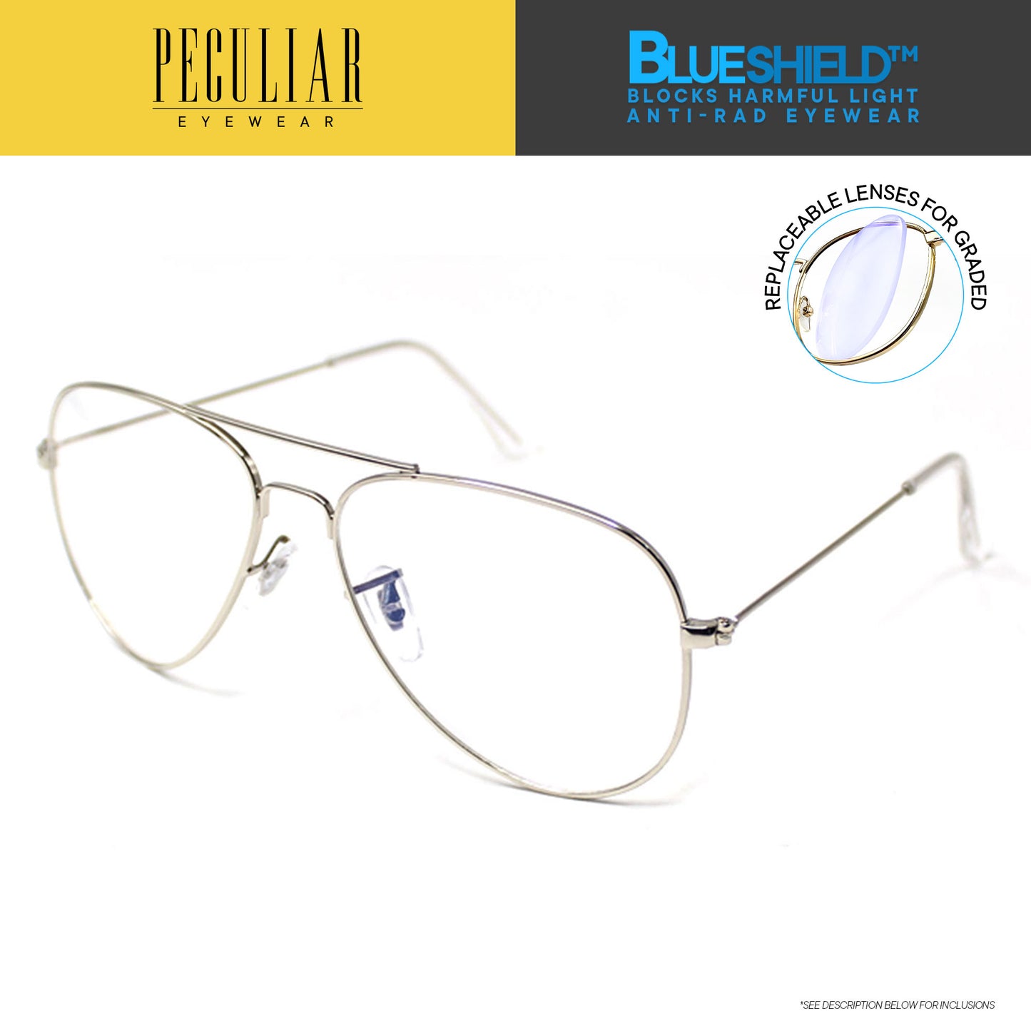 Peculiar LEVI Aviator Frame Anti Radiation Glasses UV400