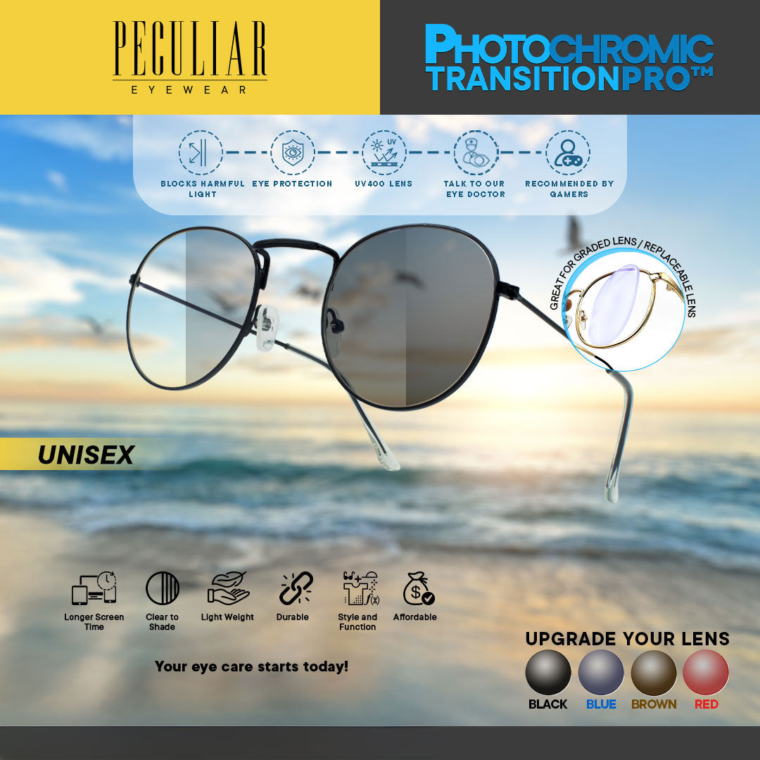 Peculiar LOUISE Round BLACK Stainless Steel Frame Peculiar Photochromic TransitionPRO Lens