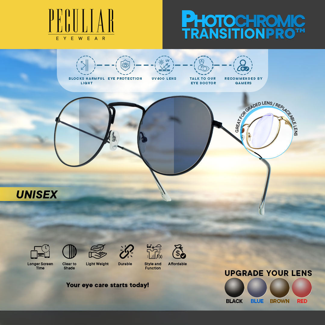 Peculiar LOUISE Round BLACK Stainless Steel Frame Peculiar Photochromic TransitionPRO Lens