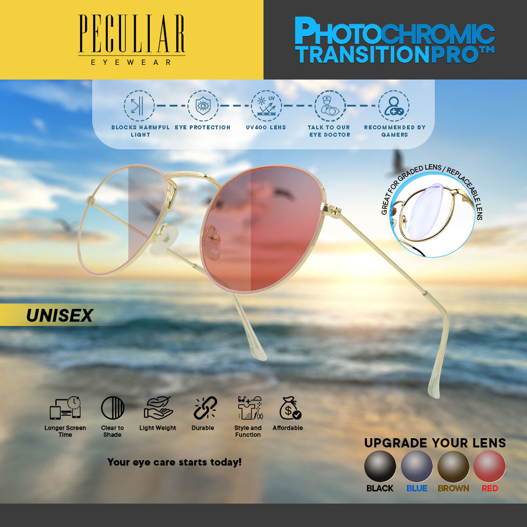 Peculiar LOUISE Round PINKGOLD Stainless Steel Frame Peculiar Photochromic TransitionPRO Lens