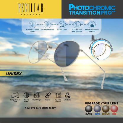 Peculiar LOUISE Round SILVER Stainless Steel Frame Peculiar Photochromic TransitionPRO Lens