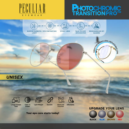 Peculiar LOUISE Round SILVER Stainless Steel Frame Peculiar Photochromic TransitionPRO Lens