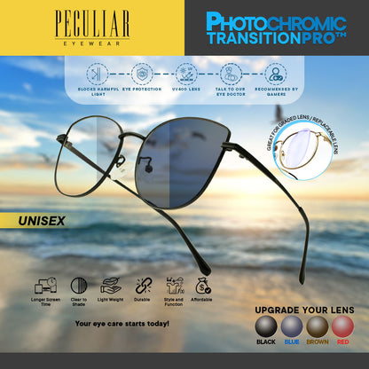 Peculiar ANA Cat Eye Stainless Steel Frame Anti Radiation Glasses UV400