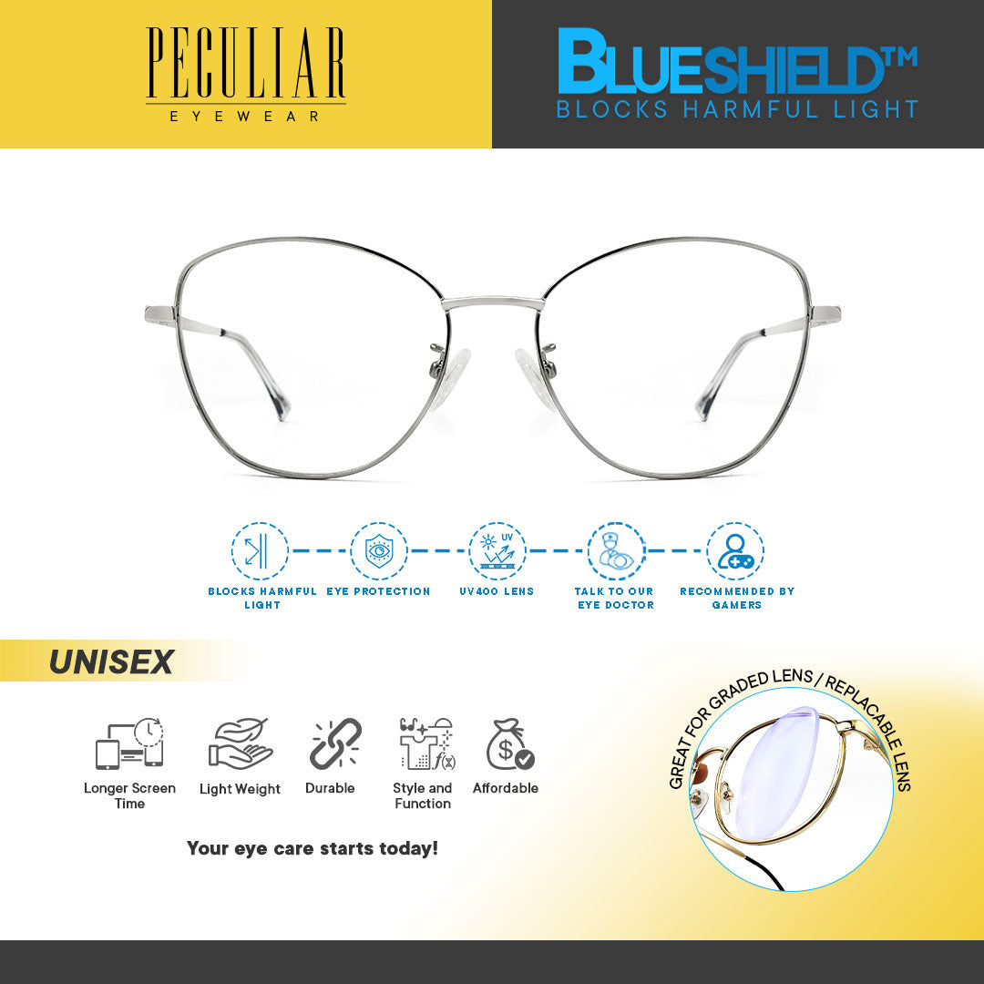 Peculiar ZET Cat Eye Stainless Steel Frame Anti Radiation Glasses UV400