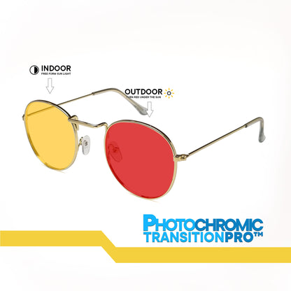 Peculiar Louise Round Metal Black Lens Sunglass Polarized Anti Rad Eyeglass Replaceable Lens Frames PhotoChromic TransitionPro  UV400 Lens Photochromic TAC Lens for Men and Women