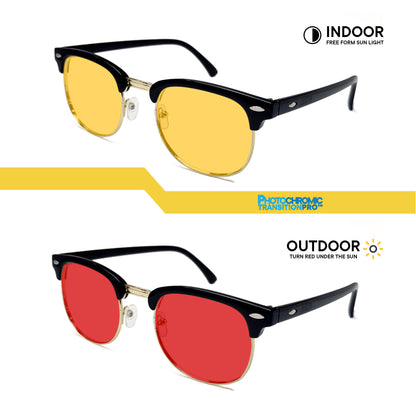 Peculiar Clubmaster Square Sunglass Anti Rad Eyeglass Replaceable Lens Frames PhotoChromic TransitionPro Polarized UV400 Lens Photochromic TAC Lens for Men and Women