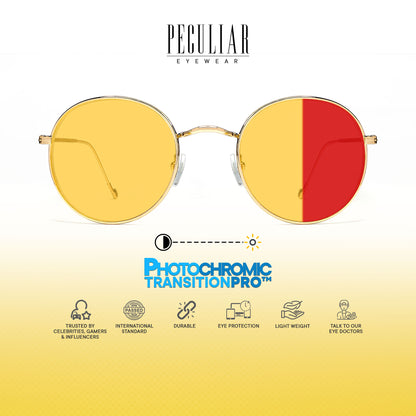 Peculiar Erin Round Metal Black Lens Sunglass Polarized Anti Rad Eyeglass Replaceable Lens Frames PhotoChromic TransitionPro  UV400 Lens Photochromic TAC Lens for Men and Women