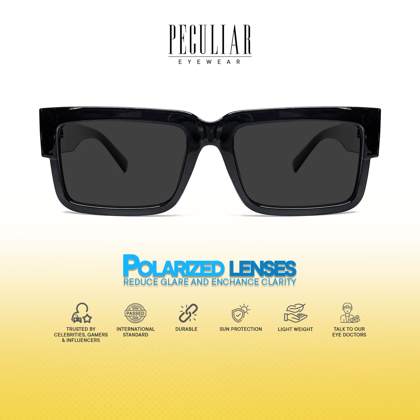 Peculiar Uno Square Acetate Black Lens Sunglass Polarized Anti Rad Eyeglass Replaceable Lens Frames PhotoChromic TransitionPro  UV400 Lens Photochromic TAC Lens for Men and Women