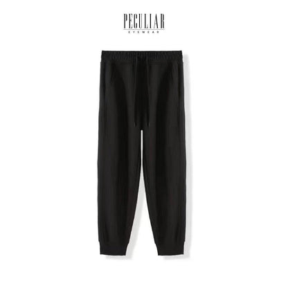 Peculiar Black Sweatpants Sports Casual Cotton Stitching Ankle Sweatpants 320g for Men or Women