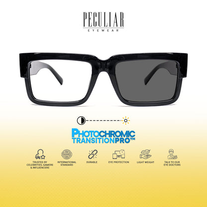 Peculiar Uno Square Acetate Black Lens Sunglass Polarized Anti Rad Eyeglass Replaceable Lens Frames PhotoChromic TransitionPro  UV400 Lens Photochromic TAC Lens for Men and Women