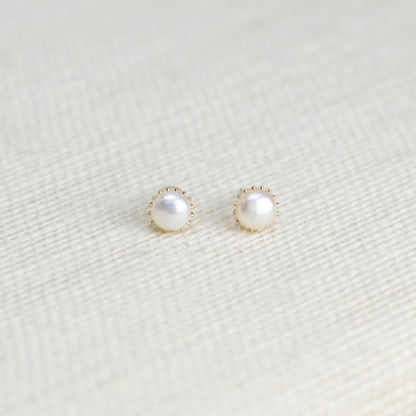Peculiar Jewelry Natural Pearl Round Gold Plated Stud Earring - Non Tarnish Baroque Pearls