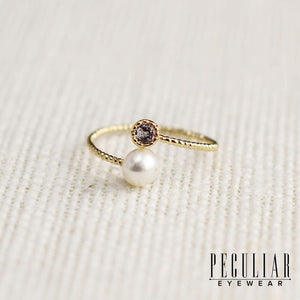 Peculiar Natural Pearls Jewelry Simple Round Open Ring Pearl Stud  Stainless Gold Plated Adjustable
