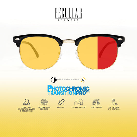 Peculiar Clubmaster Square Sunglass Anti Rad Eyeglass Replaceable Lens Frames PhotoChromic TransitionPro Polarized UV400 Lens Photochromic TAC Lens for Men and Women