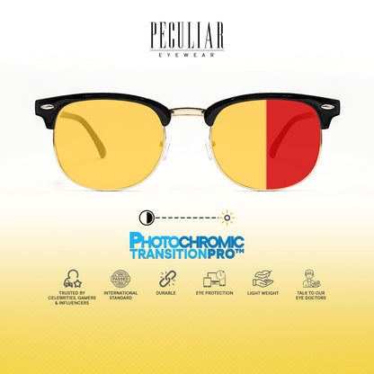 Peculiar Clubmaster Square Sunglass Anti Rad Eyeglass Replaceable Lens Frames PhotoChromic TransitionPro Polarized UV400 Lens Photochromic TAC Lens for Men and Women