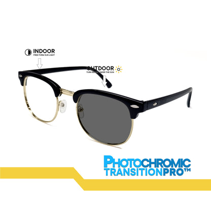 Peculiar Clubmaster Square Black Lens Sunglass Polarized Anti Rad Eyeglass Replaceable Lens Frames PhotoChromic TransitionPro  UV400 Lens Photochromic TAC Lens for Men and Women