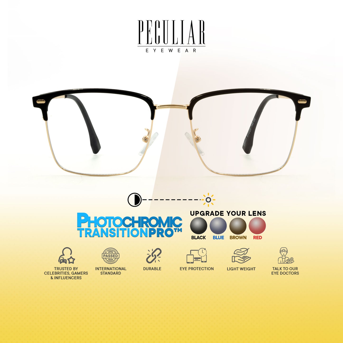 Haraku Square Metal Frame Photochromic TransitionPro