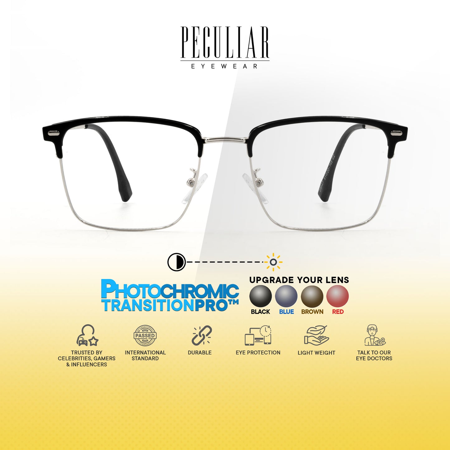 Haraku Square Metal Frame Photochromic TransitionPro
