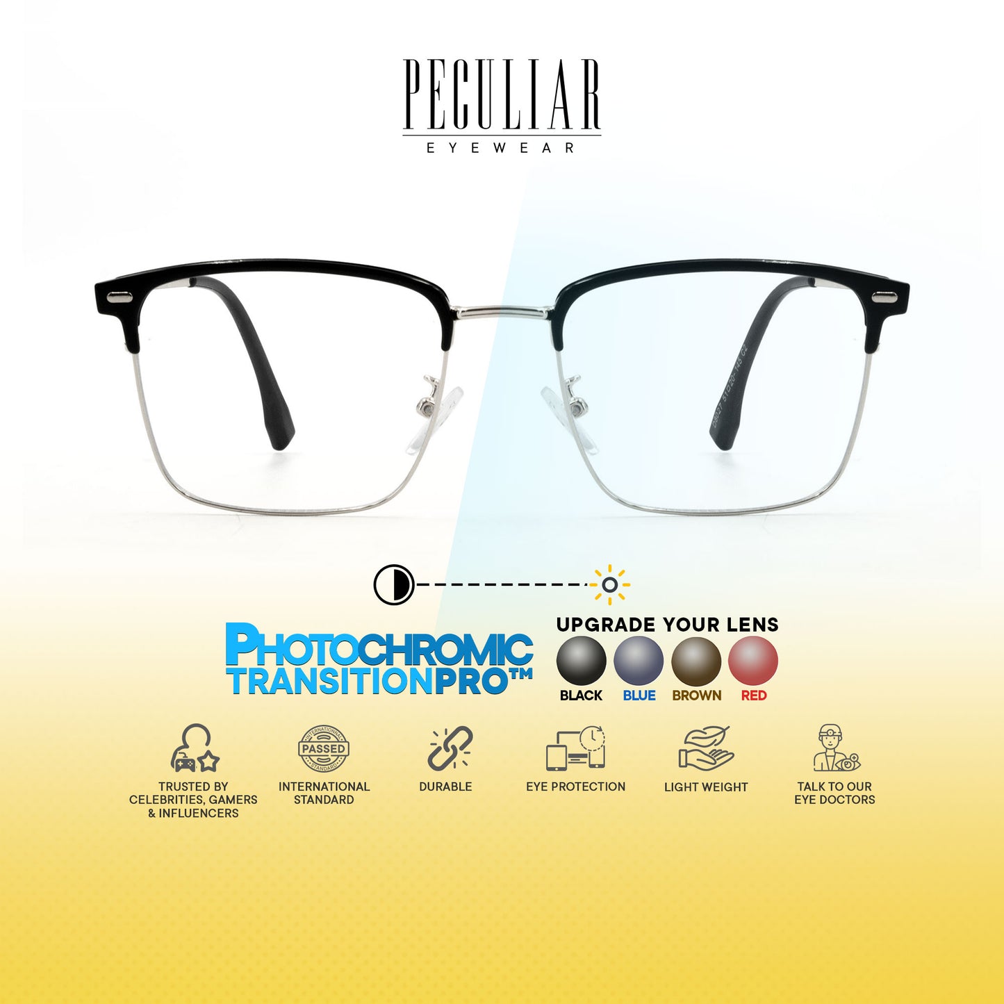 Haraku Square Metal Frame Photochromic TransitionPro