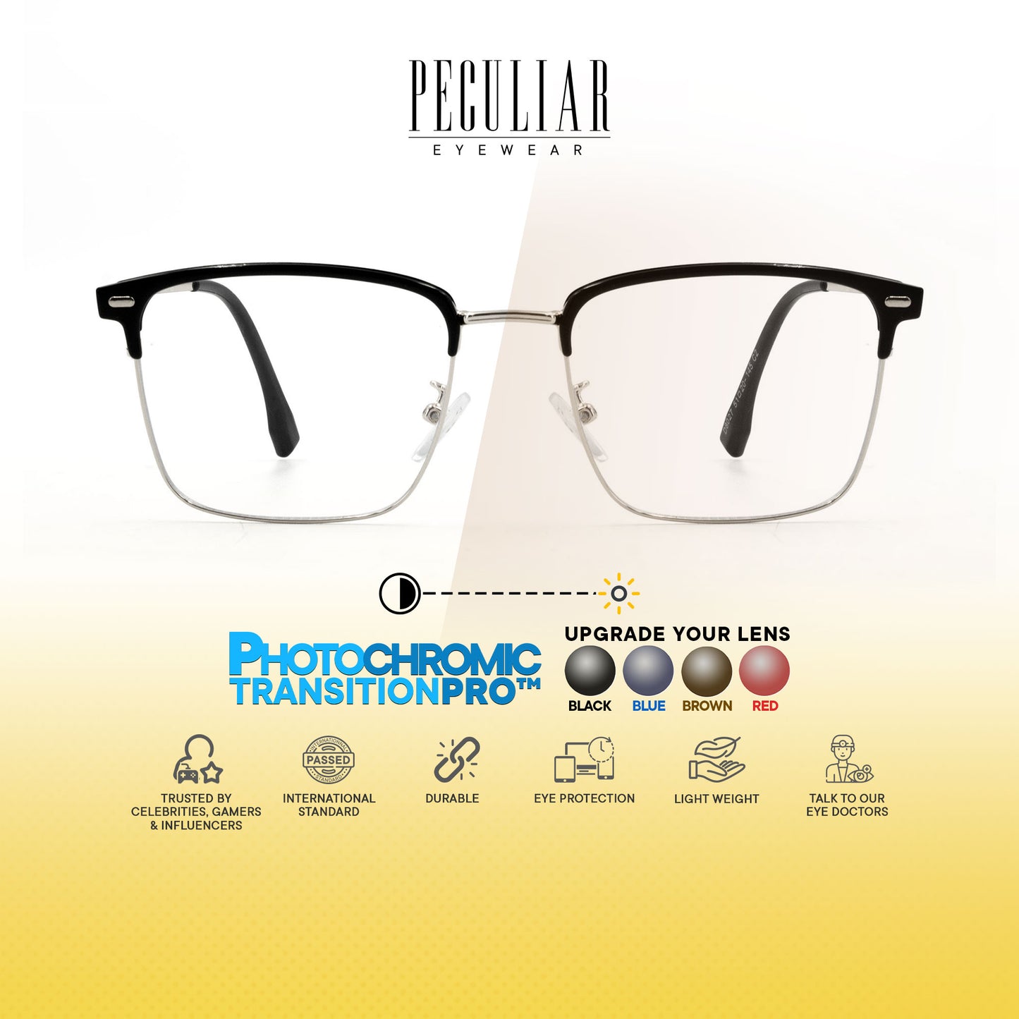 Haraku Square Metal Frame Photochromic TransitionPro