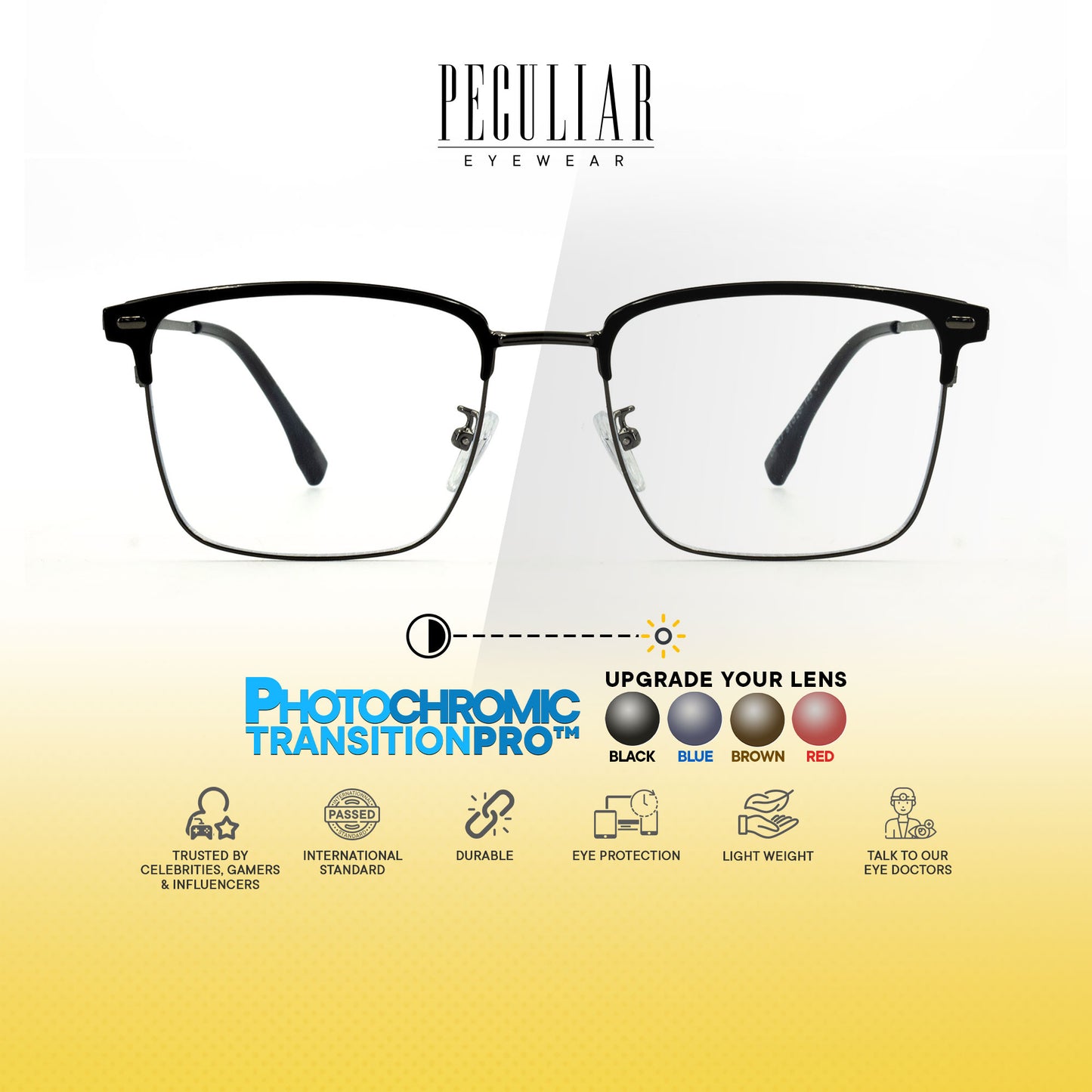 Haraku Square Metal Frame Photochromic TransitionPro