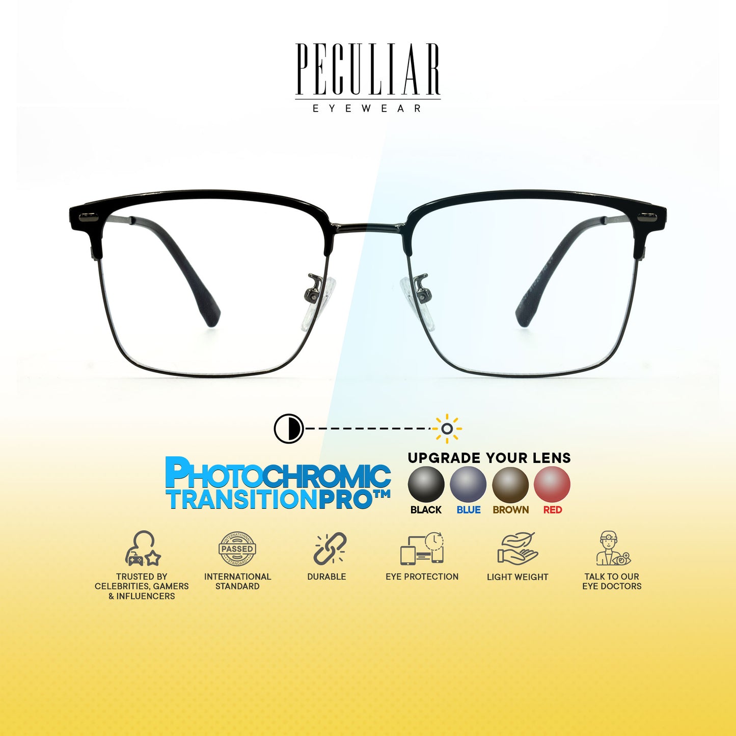 Haraku Square Metal Frame Photochromic TransitionPro