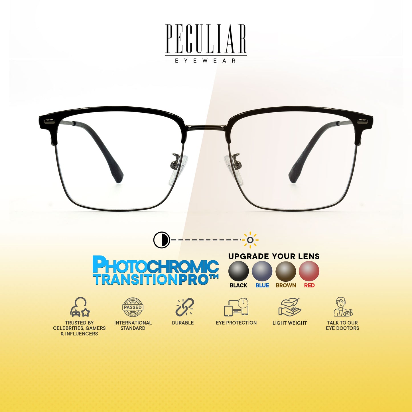 Haraku Square Metal Frame Photochromic TransitionPro