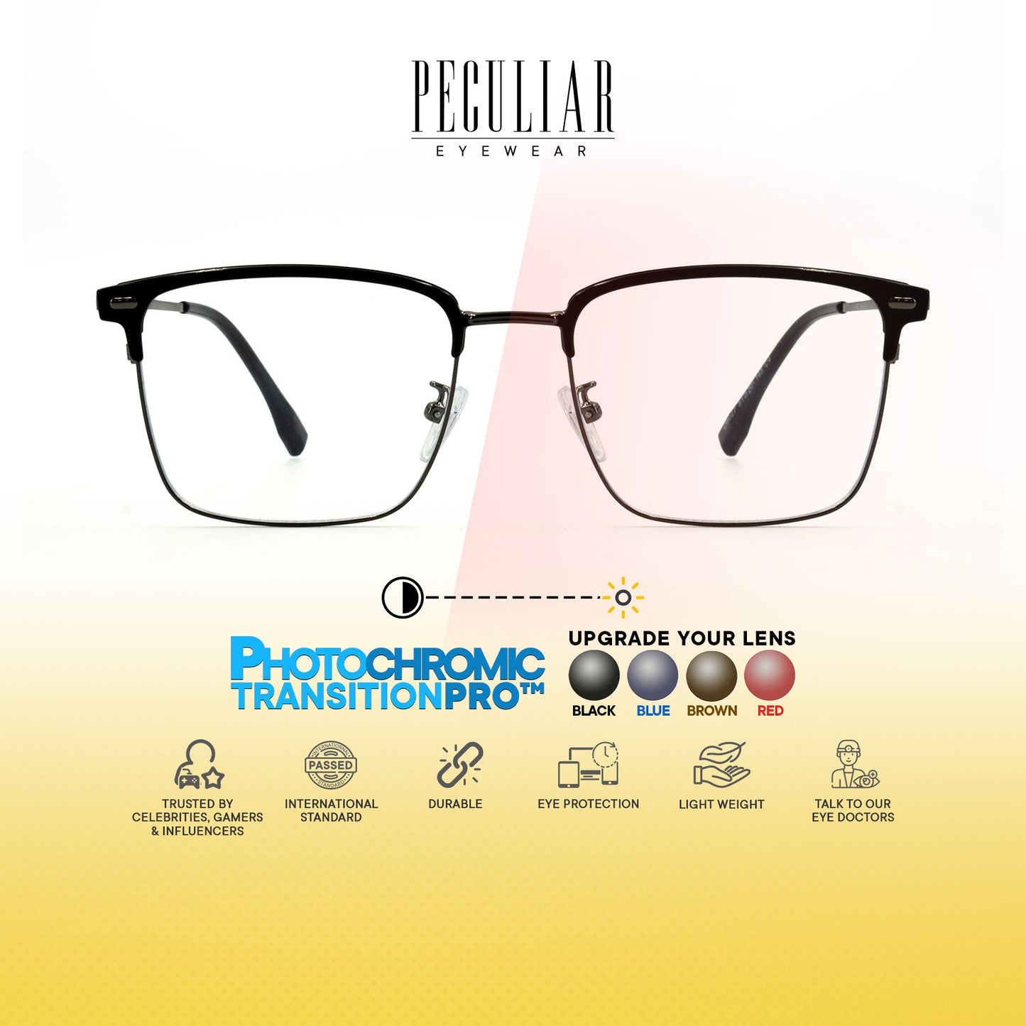 Haraku Square Metal Frame Photochromic TransitionPro
