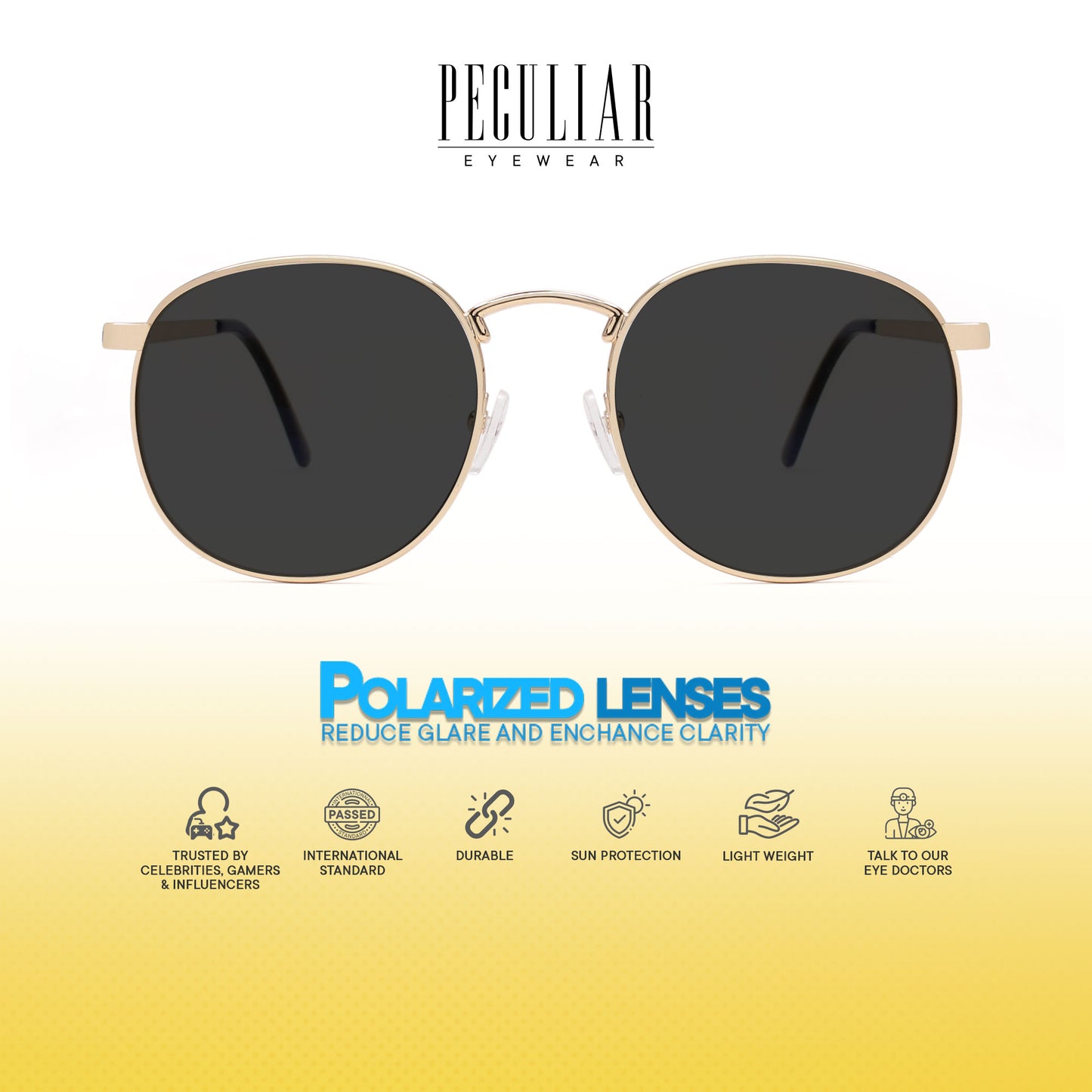 Peculiar Hugo Square Metal Black Lens Sunglass Polarized Anti Rad Eyeglass Replaceable Lens Frames PhotoChromic TransitionPro  UV400 Lens Photochromic TAC Lens for Men and Women