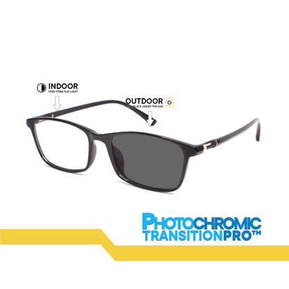 Peculiar Sean Rectangle Acetate Black Lens Sunglass Polarized Anti Rad Eyeglass Replaceable Lens Frames PhotoChromic TransitionPro  UV400 Lens Photochromic TAC Lens for Men and Women