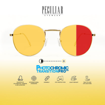 Peculiar Louise Round Metal Black Lens Sunglass Polarized Anti Rad Eyeglass Replaceable Lens Frames PhotoChromic TransitionPro  UV400 Lens Photochromic TAC Lens for Men and Women