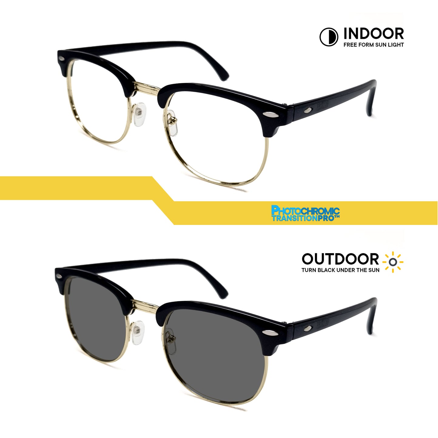 Peculiar Clubmaster Square Sunglass Anti Rad Eyeglass Replaceable Lens Frames PhotoChromic TransitionPro Polarized UV400 Lens Photochromic TAC Lens for Men and Women