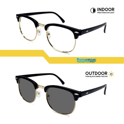 Peculiar Clubmaster Square Black Lens Sunglass Polarized Anti Rad Eyeglass Replaceable Lens Frames PhotoChromic TransitionPro  UV400 Lens Photochromic TAC Lens for Men and Women