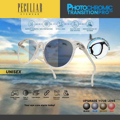Peculiar ANDY Round TRANSWHITE Polycarbonate Frame Peculiar Photochromic TransitionPRO Lens