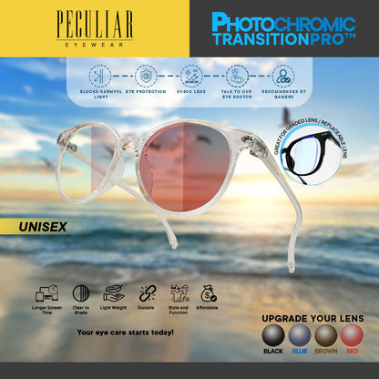 Peculiar ANDY Round TRANSWHITE Polycarbonate Frame Peculiar Photochromic TransitionPRO Lens