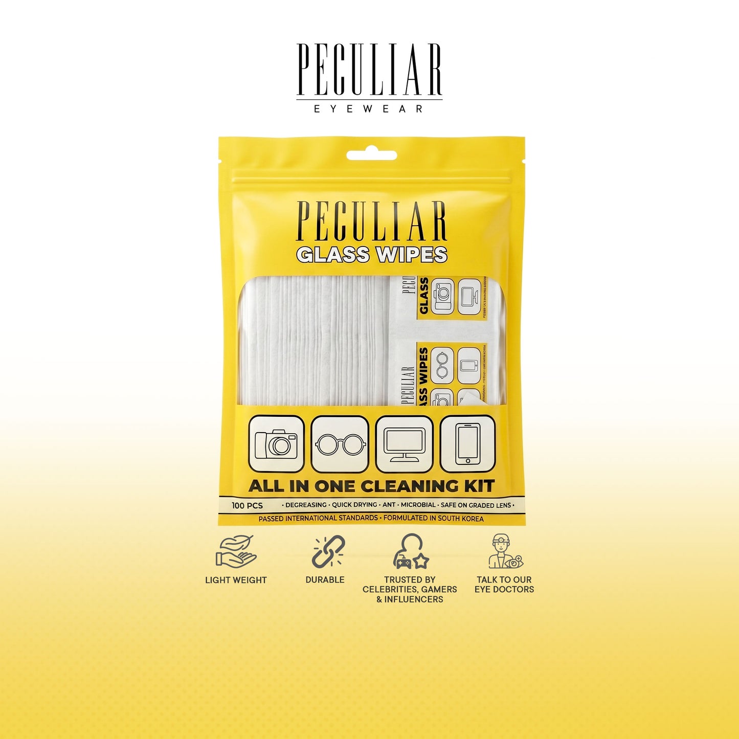 Peculiar Eyewear Glass Wipes Dust Eyeglasses Cleaner Degreaser Non-Toxic Quick Dry