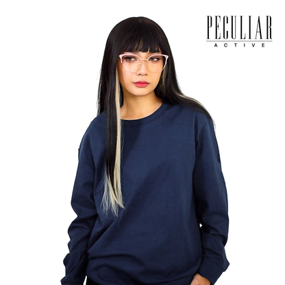 Peculiar NavyBlue Long-sleeved Pure Cotton Breathable Shirt for Men And Women