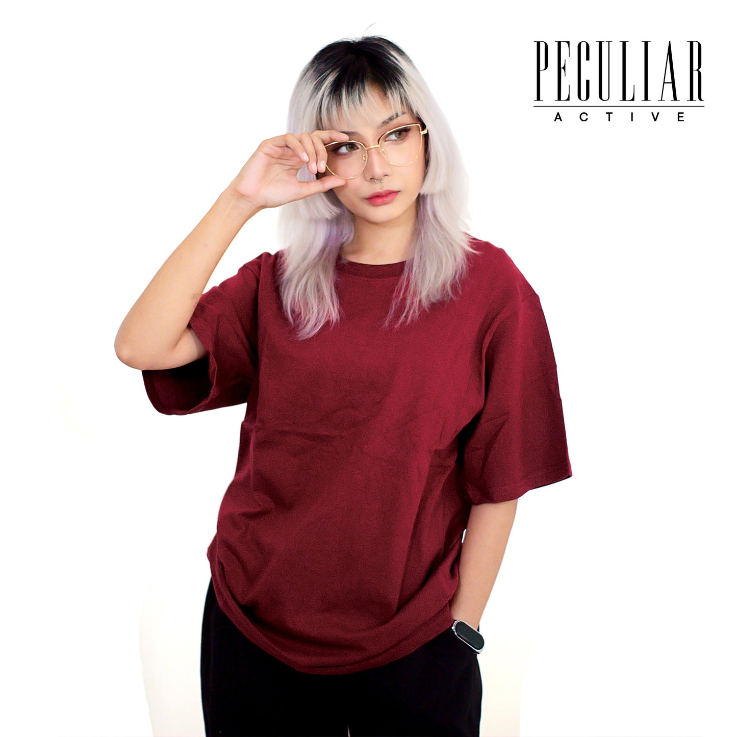 Peculiar WineRed Oversize T Shirt Pure Cotton American Style 300g for Men And Women