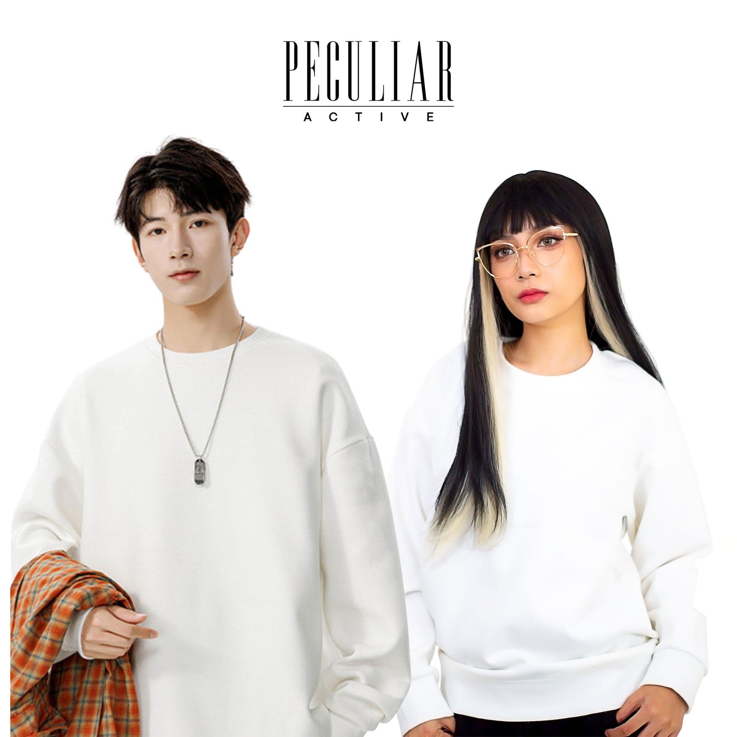 Peculiar White Loose Round Neck Pure Cotton Long-sleeved Sweater 260G for Men And Women