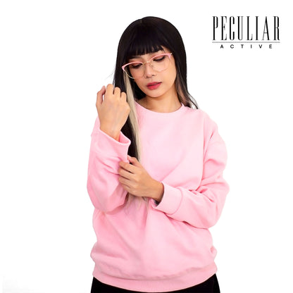 Peculiar Pink Loose Round Neck Pure Cotton Long-sleeved Sweater 260G for Men And Women