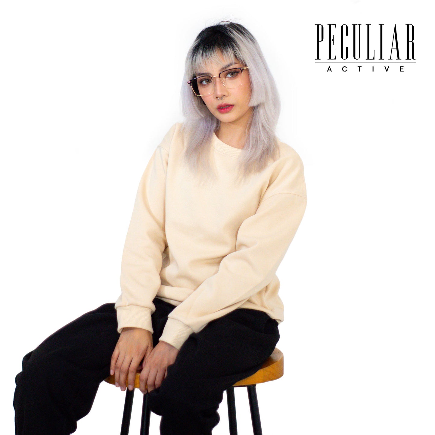 Peculiar Apricot Loose Round Neck Pure Cotton Long-sleeved Sweater 260G for Men And Women